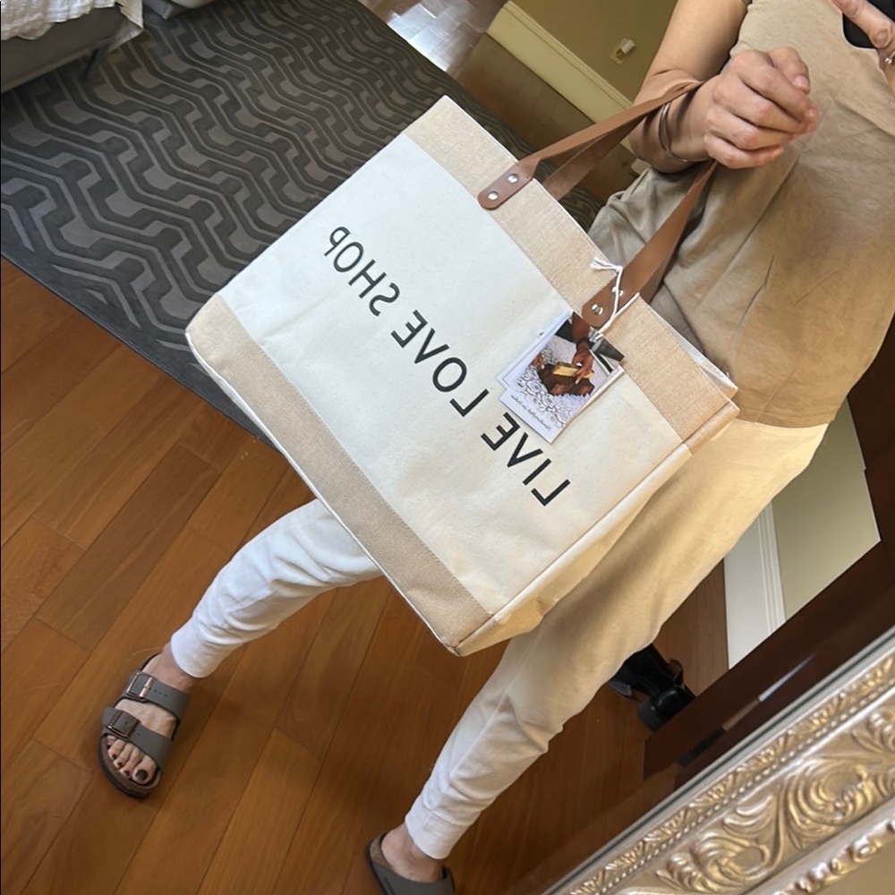 Anthropologie Canvas Tote Bag with Brown Handles